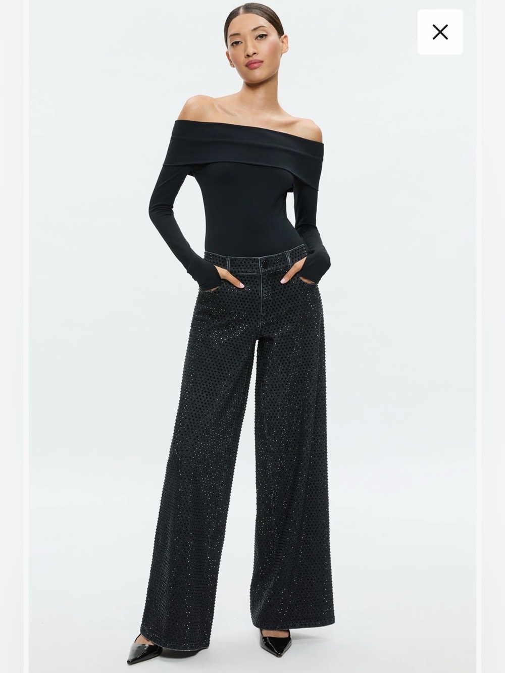 NWT $795 Alice & Olivia - Trish Embellished Baggy Jeans - Size 27